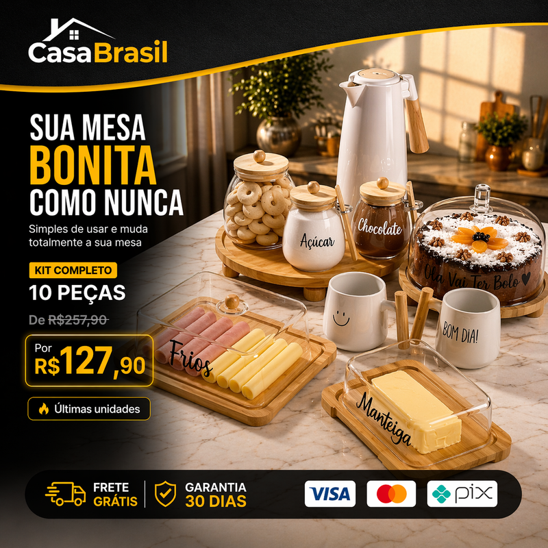 (V2) Kit Completo Mesa Posta em Bambu Premium com Garrafa de Brinde