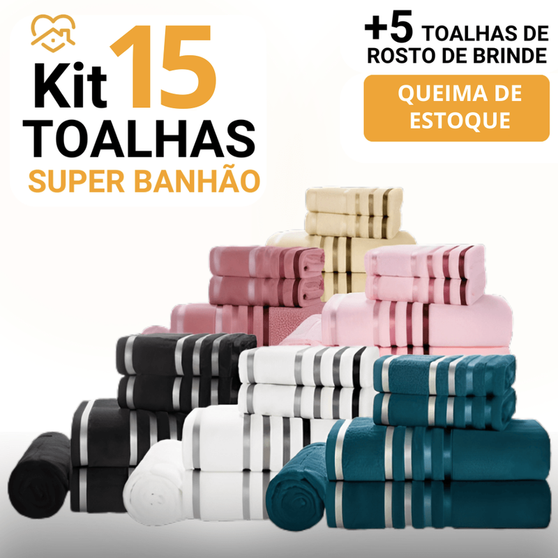 Kit 15 Toalhas Super Banhão de Alta Maciez + 5 Toalhas de Rosto de Brinde