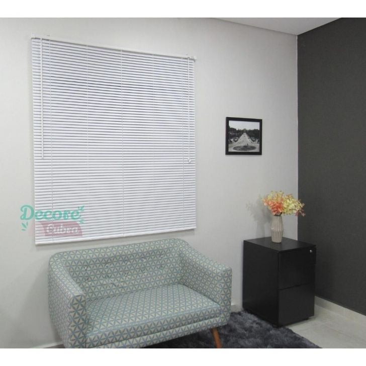 Persiana Horizontal PVC 25mm BLOCK LUXO 160larg x 160alt Branca - Quarto/Sala/ Escritório/Cozinha/Lavanderia