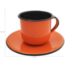 Kit Bule De Café E Chá Com 6 Xícaras e Pires Aço Esmaltado Laranja